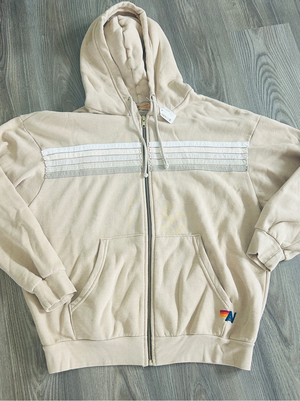 NWT Beige 5 stripe Hoodie